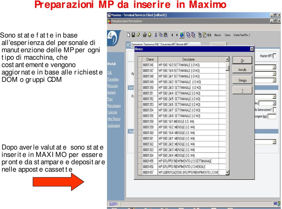 vengono aggiornate in base alle richieste DOM o gruppi CDM Dopo averle valutate sono