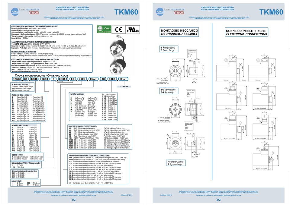 MECANICA SECIFICATIONS imensioni imensions: vedi disegni see drawings Albero Shaft: acciaio inox stainless steel Carico sull albero Shaft loading: assiale axial: N; radiale radial N Numero giri Shaft