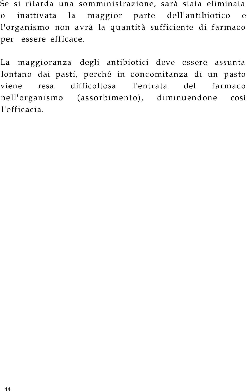 La maggioranza degli antibiotici deve essere assunta lontano dai pasti, perché in concomitanza di