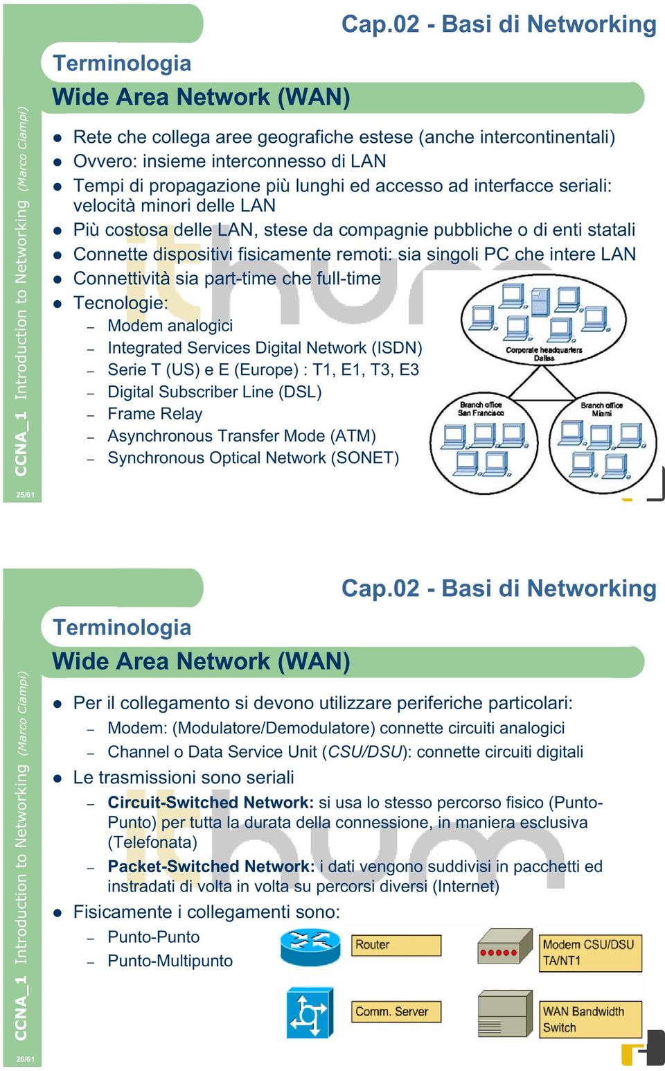 full-time Tecnologie: Modem analogici Integrated Services Digital Network (ISDN) Serie T (US) e E (Europe) : T1, E1, T3, E3 Digital Subscriber Line (DSL) Frame Relay Asynchronous Transfer Mode (ATM)
