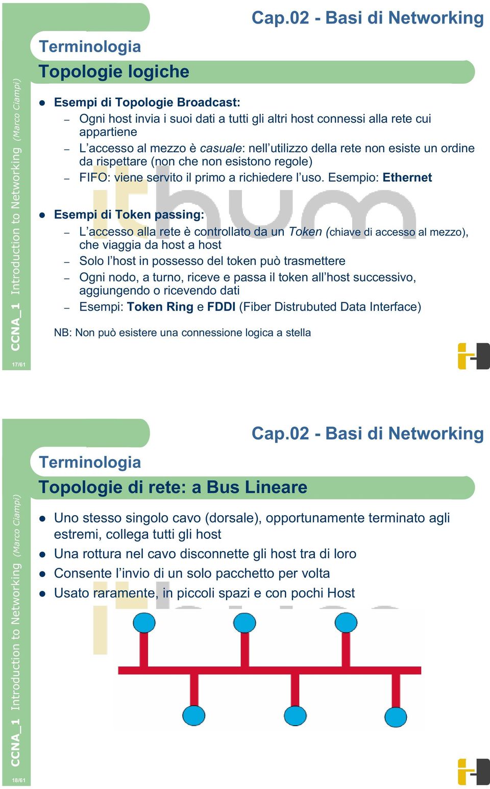 Esempio: Ethernet Esempi di Token passing: L accesso alla rete è controllato da un Token (chiave di accesso al mezzo), che viaggia da host a host Solo l host in possesso del token può trasmettere