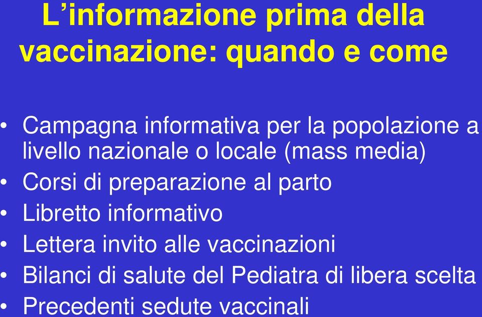 Corsi di preparazione al parto Libretto informativo Lettera invito alle