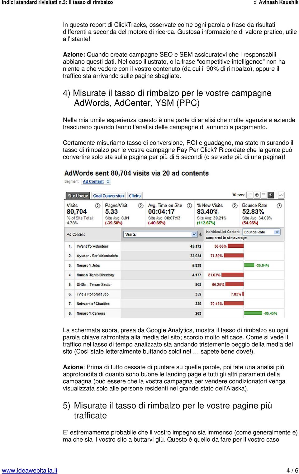 Nel caso illustrato, o la frase competitive intelligence non ha niente a che vedere con il vostro contenuto (da cui il 90% di rimbalzo), oppure il traffico sta arrivando sulle pagine sbagliate.