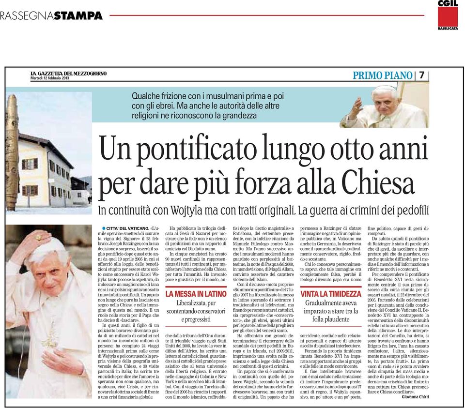 La guerra ai crimini dei pe d ofi l i l CITTA' DEL VATICANO.