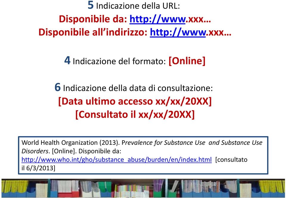 xx/xx/20xx] [Consultato il xx/xx/20xx] World Health Organization(2013).