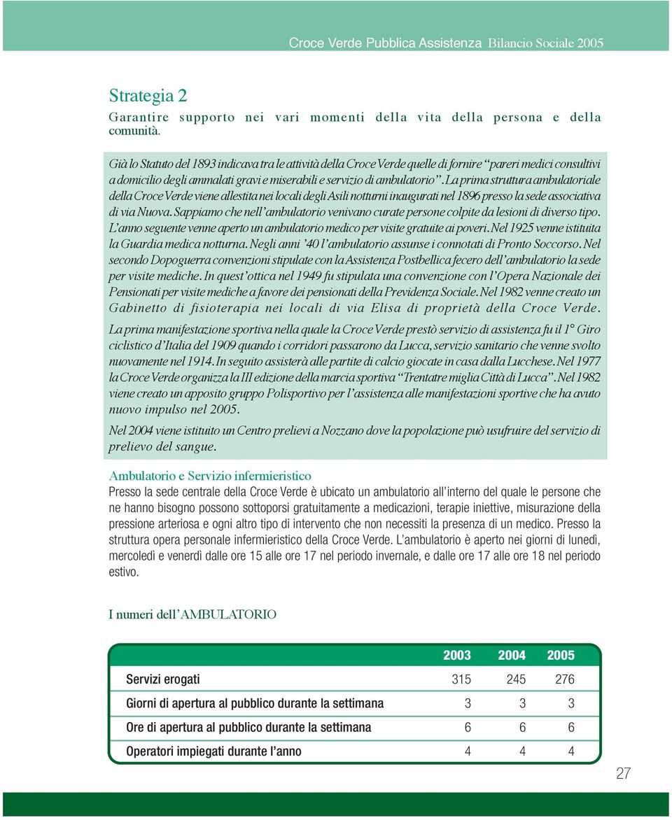 La prima struttura ambulatoriale della Croce Verde viene allestita nei locali degli Asili notturni inaugurati nel 1896 presso la sede associativa di via Nuova.