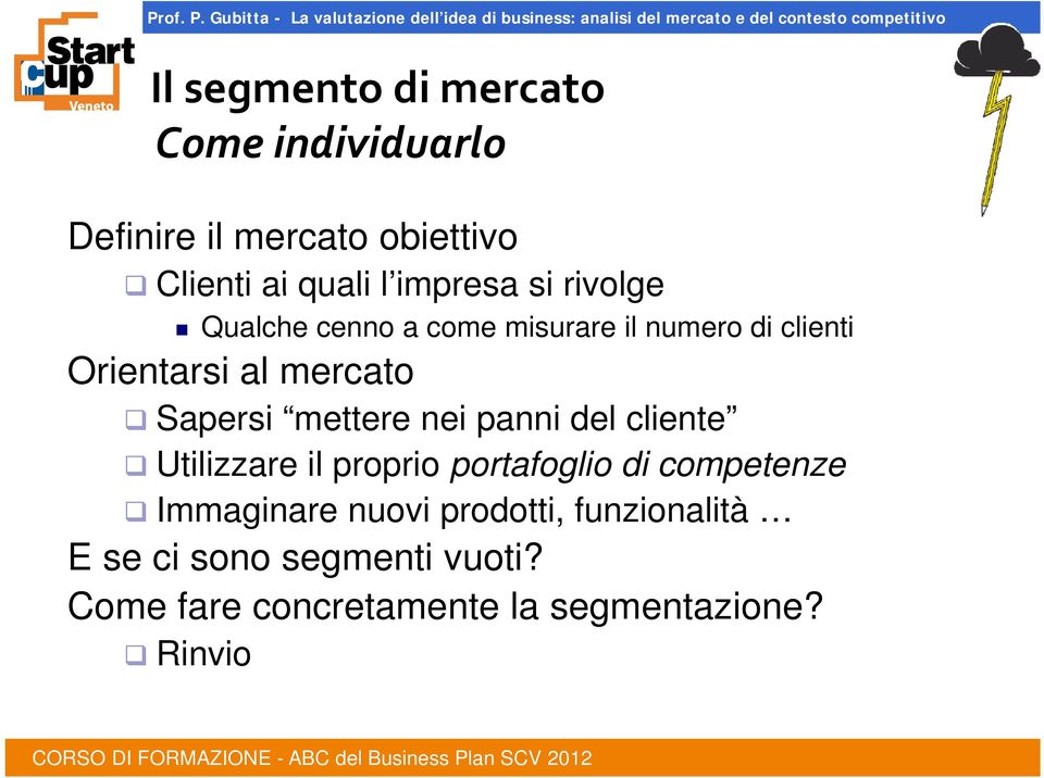 Sapersi mettere nei panni del cliente Utilizzare il proprio portafoglio di competenze Immaginare