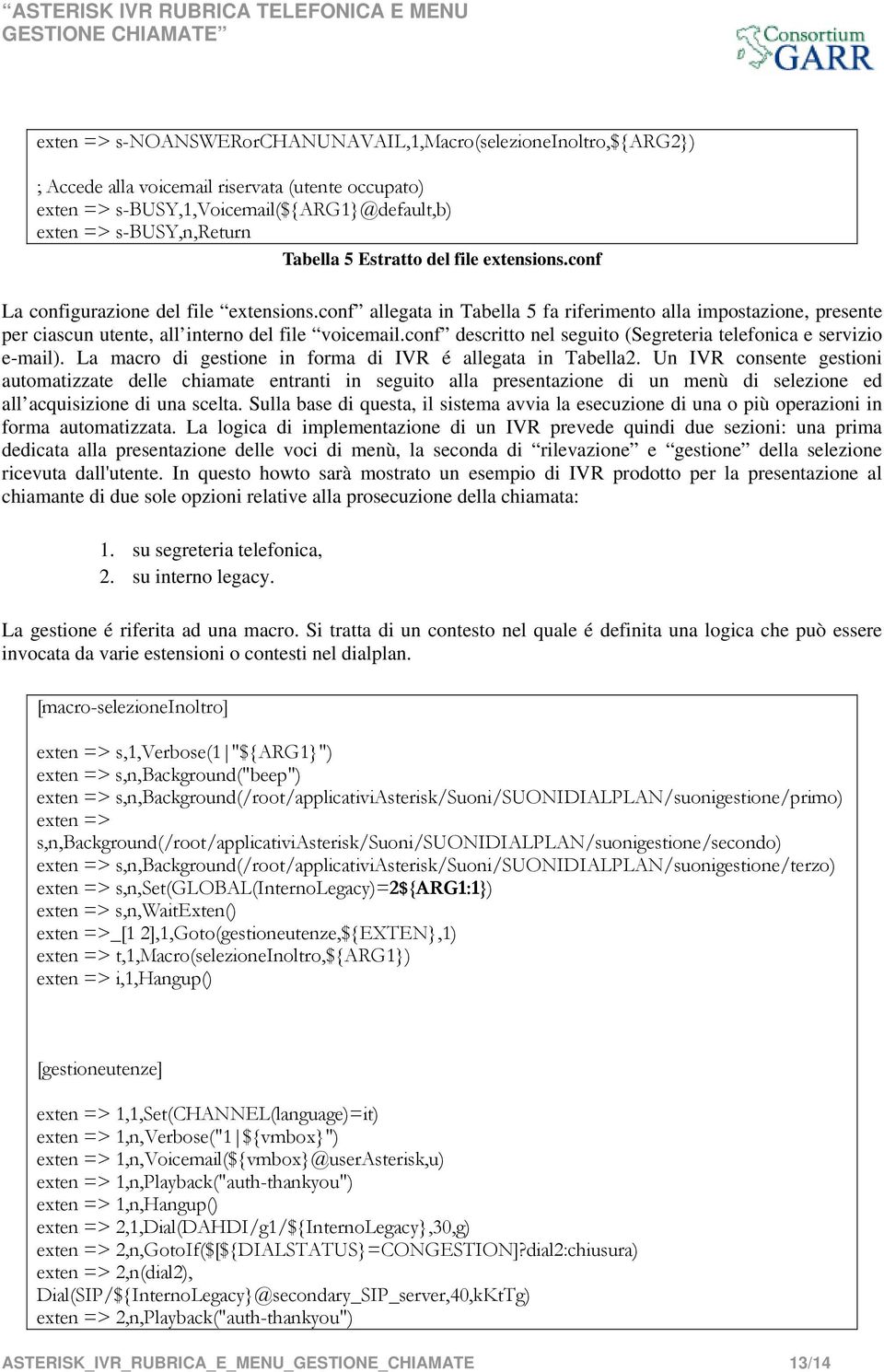 conf descritto nel seguito (Segreteria telefonica e servizio e-mail). La macro di gestione in forma di IVR é allegata in Tabella2.