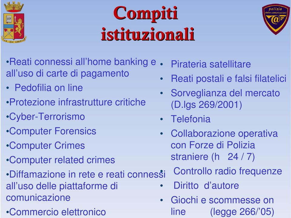 uso delle piattaforme di comunicazione Diritto d autore Commercio elettronico Pirateria satellitare Reati postali e falsi filatelici