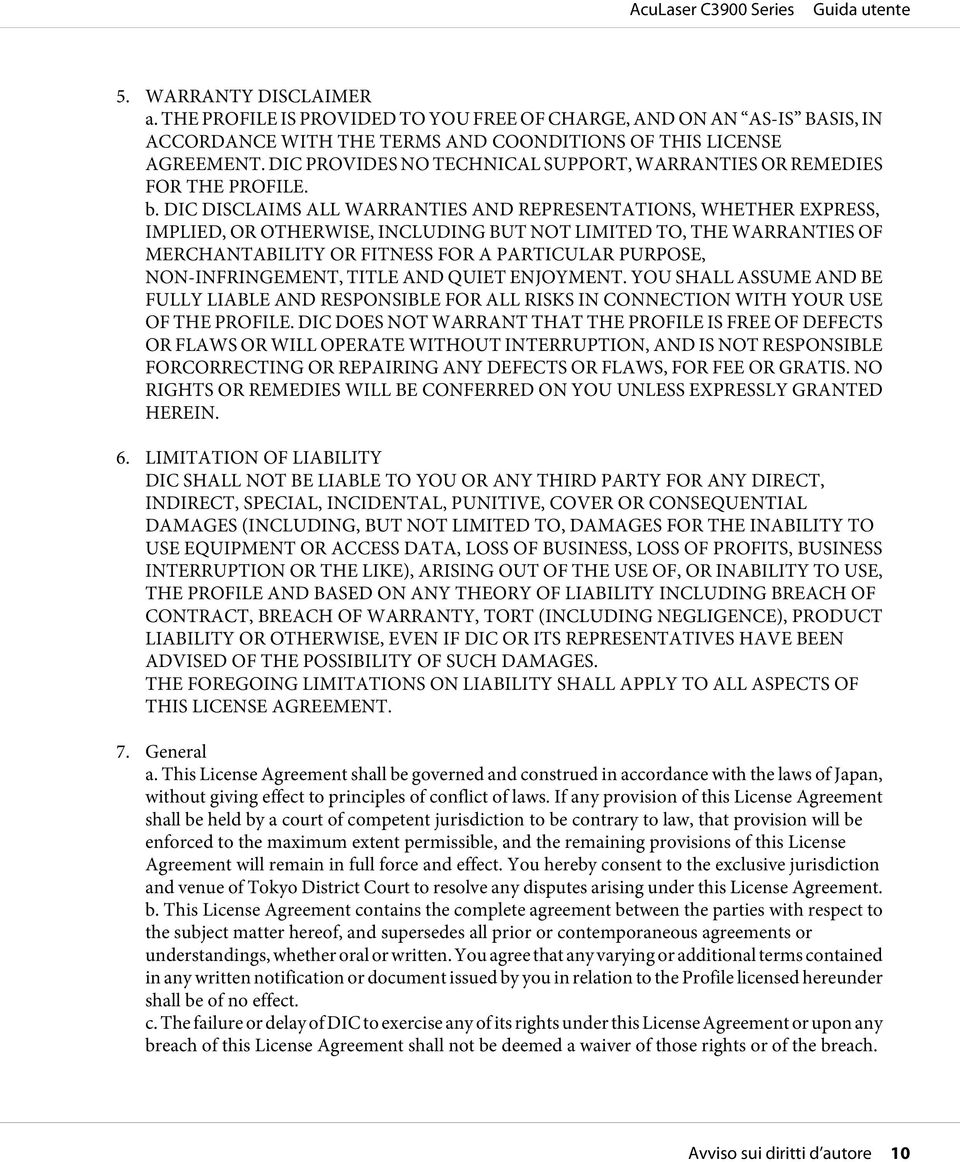 DIC DISCLAIMS ALL WARRANTIES AND REPRESENTATIONS, WHETHER EXPRESS, IMPLIED, OR OTHERWISE, INCLUDING BUT NOT LIMITED TO, THE WARRANTIES OF MERCHANTABILITY OR FITNESS FOR A PARTICULAR PURPOSE,