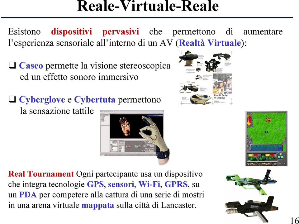 permettono la sensazione tattile Real Tournament Ogni partecipante usa un dispositivo che integra tecnologie GPS, sensori,