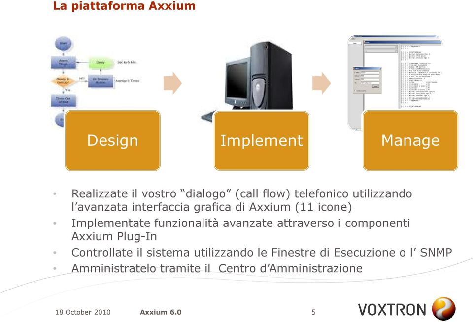 funzionalità avanzate attraverso i componenti Axxium Plug-In Controllate il sistema