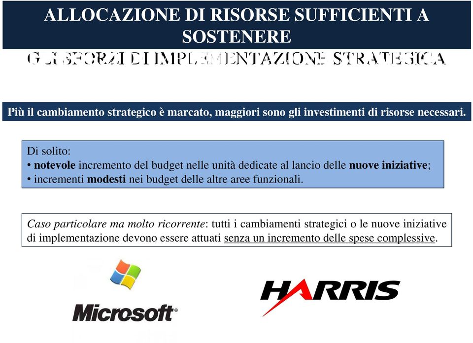 Di solito: notevole incremento del budget nelle unità dedicate al lancio delle nuove iniziative; incrementi modesti nei budget