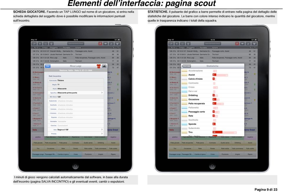 STATISTICHE. Il pulsante del grafico a barre permette di entrare nella pagina del dettaglio delle statistiche del giocatore.