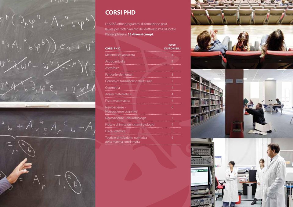 D Posti Disponibili Matematica applicata 4 Astroparticelle 4 Astrofisica 5 Particelle elementari 5 Genomica funzionale e