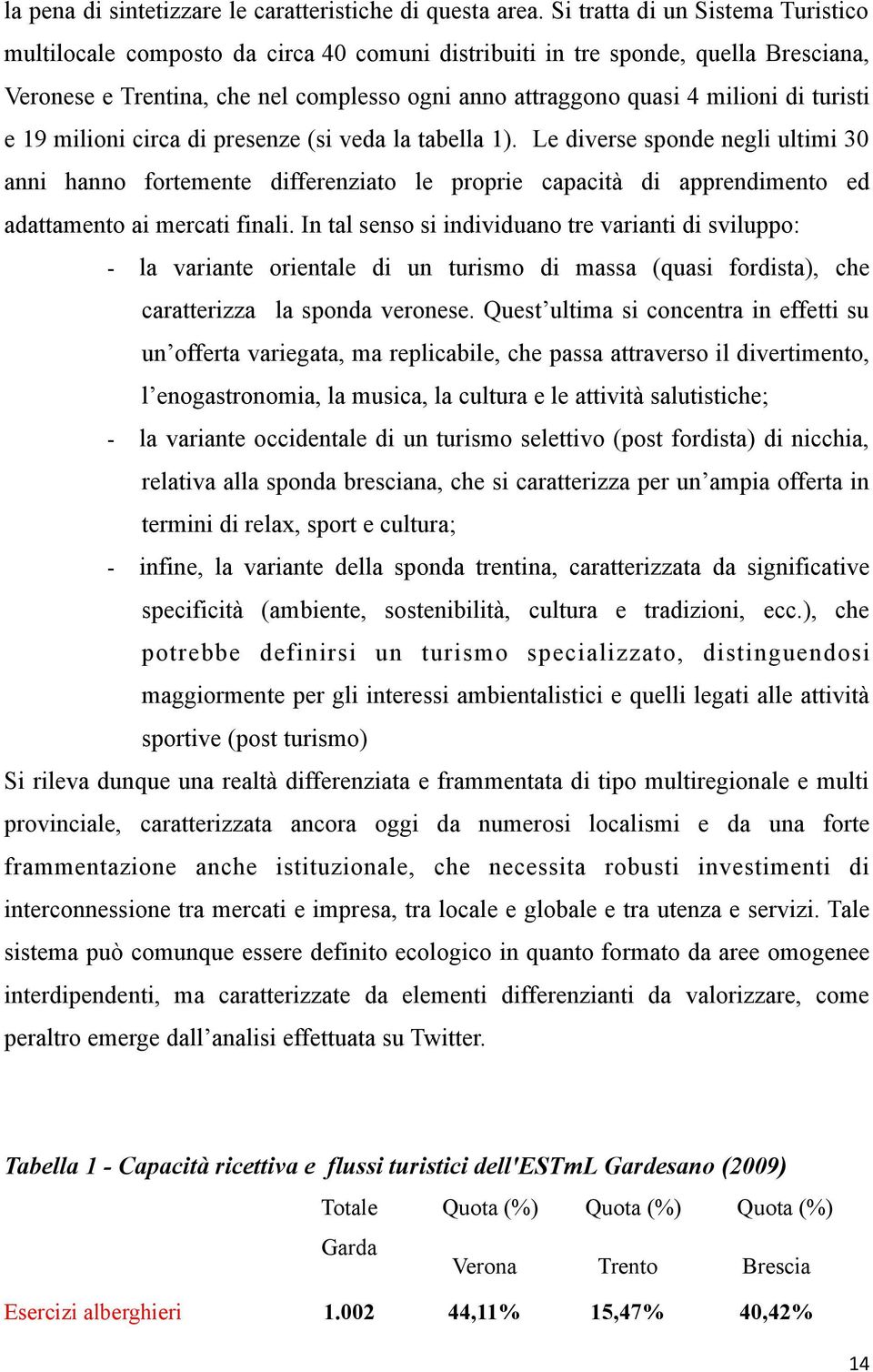 turisti e 19 milioni circa di presenze (si veda la tabella 1).