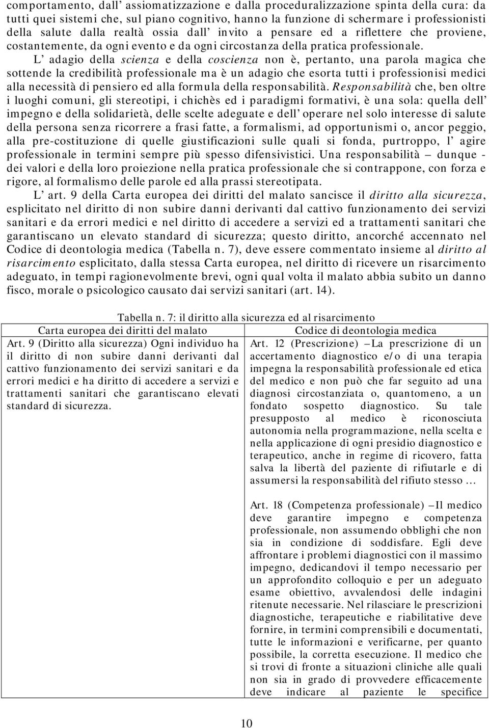 L adagio della scienza e della coscienza non è, pertanto, una parola magica che sottende la credibilità professionale ma è un adagio che esorta tutti i professionisi medici alla necessità di pensiero