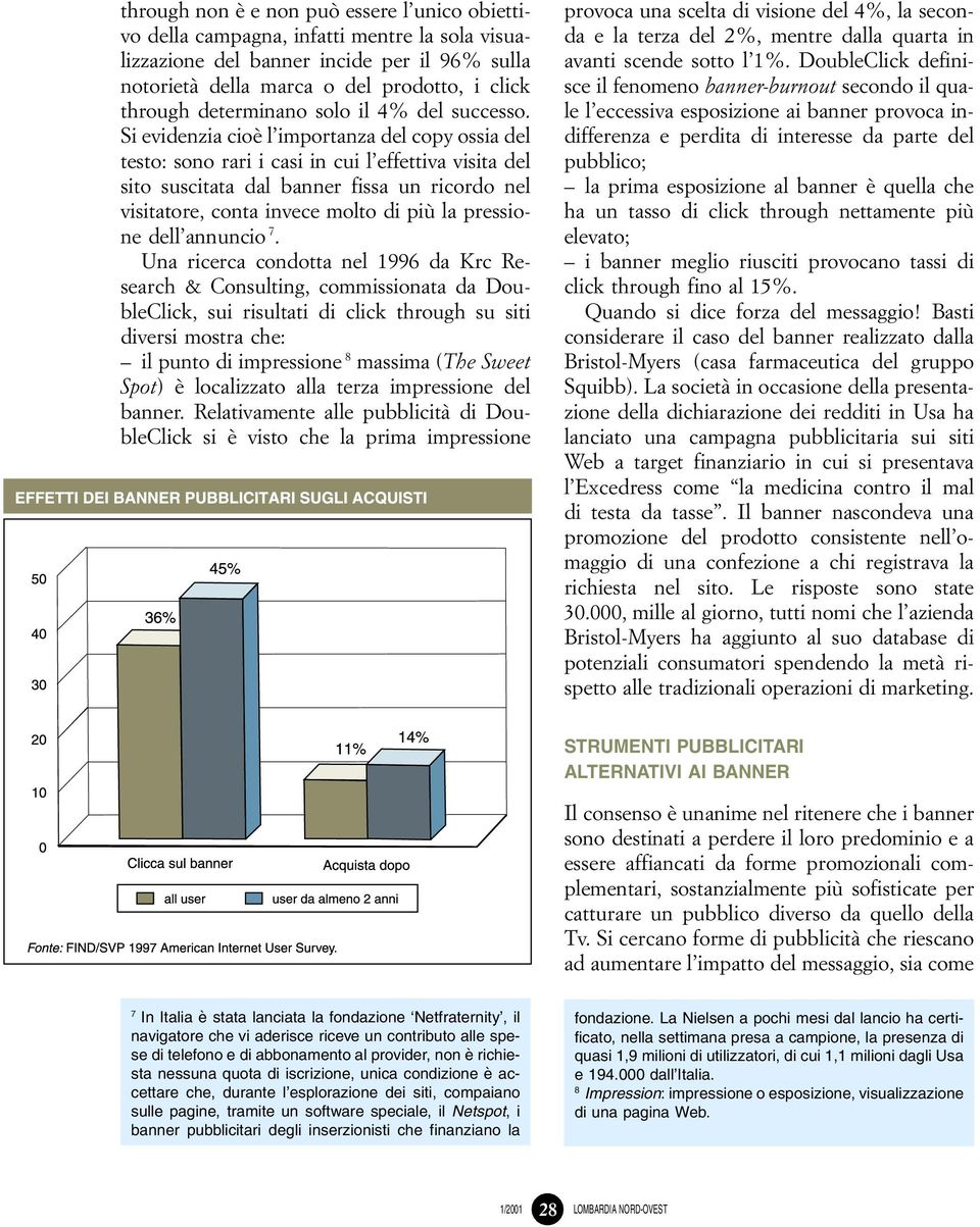 Si evidenzia cioeá l'importanza del copy ossia del testo:sono rari i casi in cui l'effettiva visita del sito suscitata dal banner fissa un ricordo nel visitatore, conta invece molto di piuá la