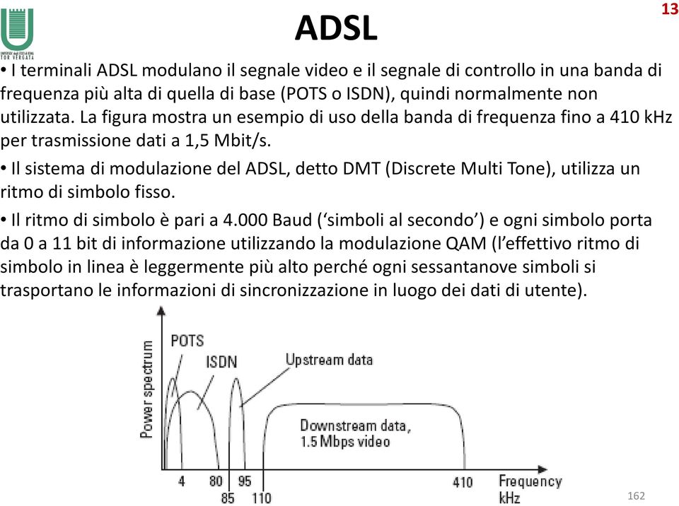 Il sistema di modulazione del ADSL, detto DMT (Discrete Multi Tone), utilizza un ritmo di simbolo fisso. Il ritmo di simbolo è pari a 4.