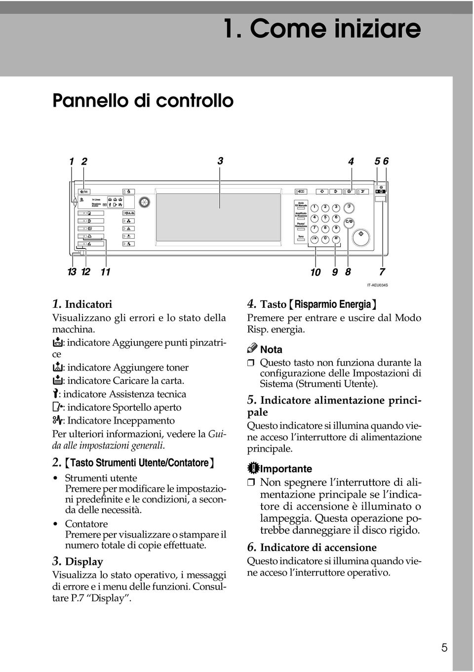 L: indicatore Assistenza tecnica M: indicatore Sportello aperto x: Indicatore Inceppamento Per ulteriori informazioni, vedere la Guida alle impostazioni generali. 2.