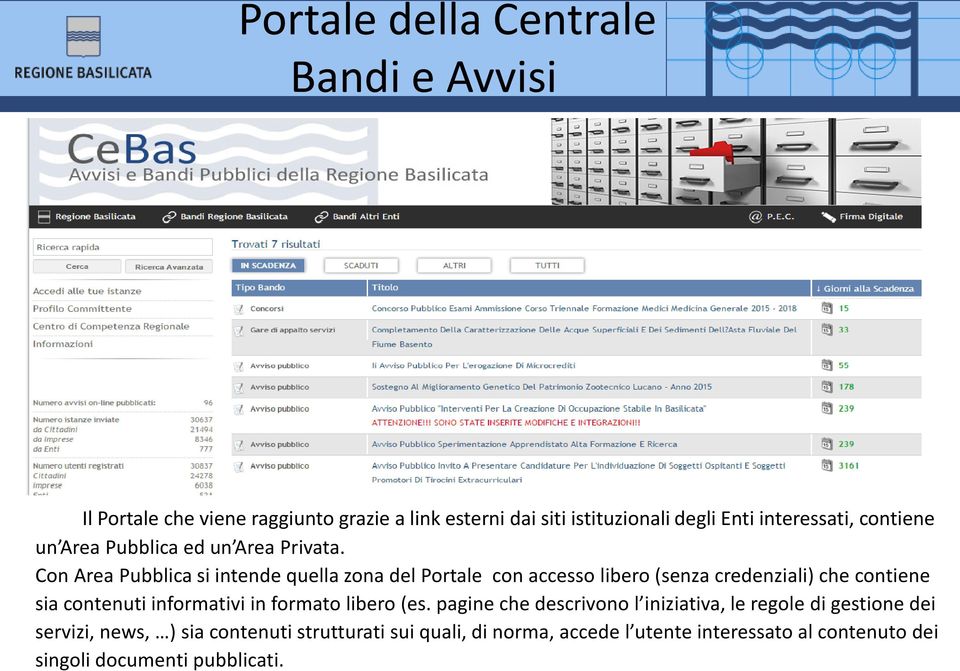 Con Area Pubblica si intende quella zona del Portale con accesso libero (senza credenziali) che contiene sia contenuti informativi in