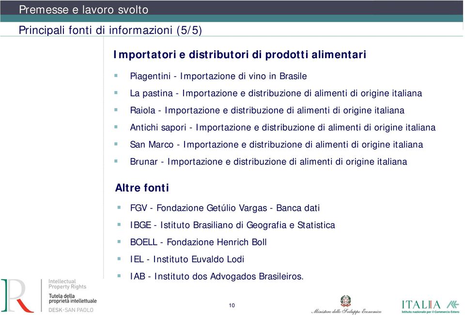 origine italiana San Marco - Importazione e distribuzione di alimenti di origine italiana Brunar - Importazione e distribuzione di alimenti di origine italiana Altre fonti FGV -