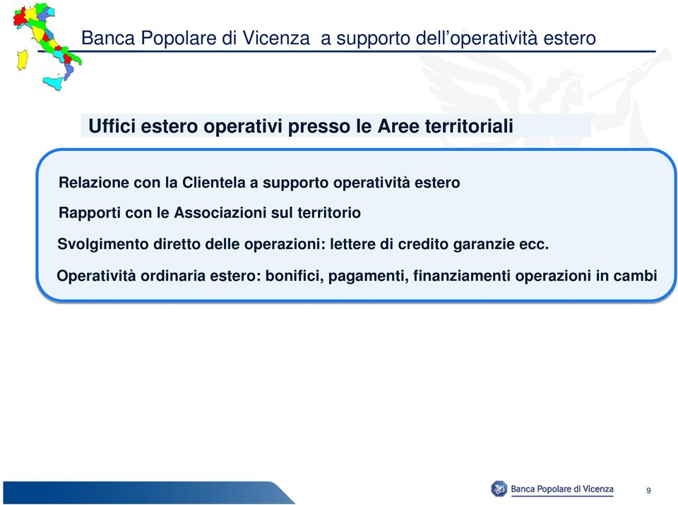 le Associazioni sul territorio Svolgimento diretto delle operazioni: lettere di credito