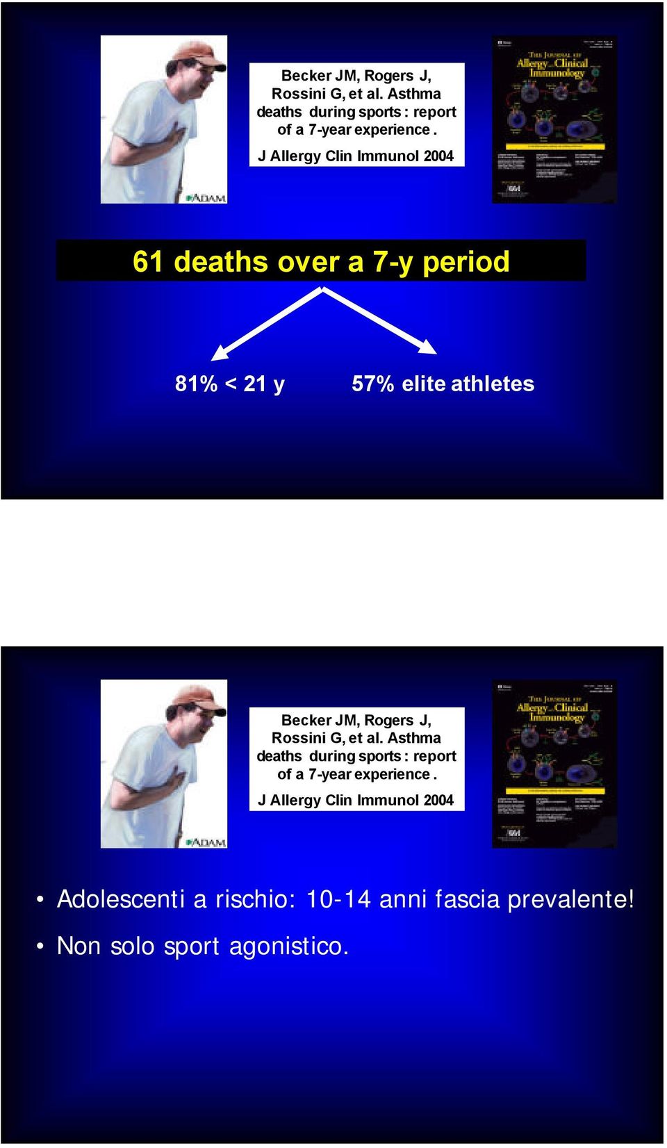 Clin Immunol 2004 Adolescenti a rischio: 10-14 anni fascia prevalente! Non solo sport agonistico.