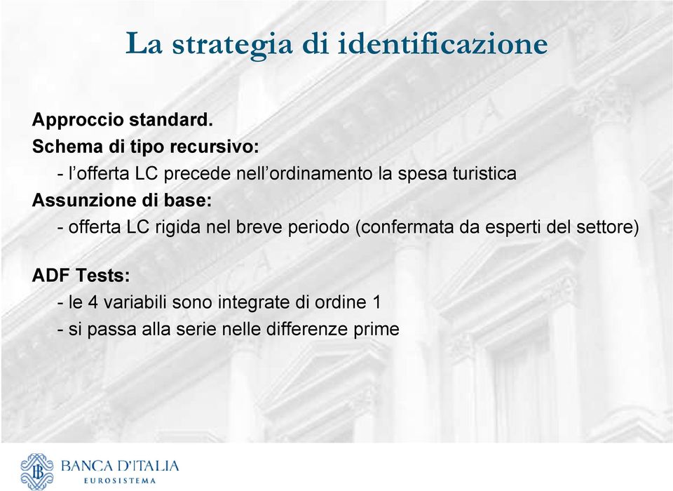 turistica Assunzione di base: - offerta LC rigida nel breve periodo (confermata da