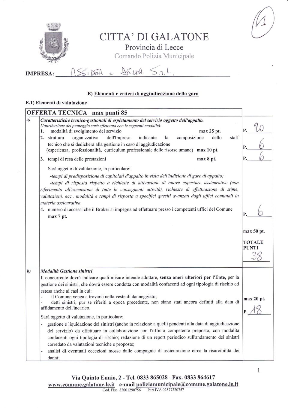 L'attribuzione del punteggio sarà effettuata con le seguenti modalità: l. modalità di svolgimento del servizio max 25 pt.