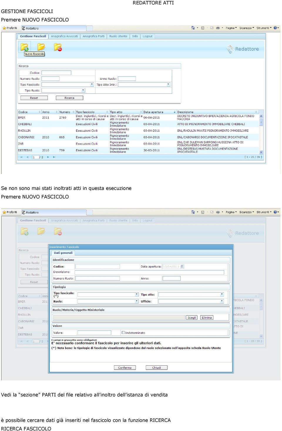 sezione PARTI del file relativo all inoltro dell istanza di vendita è