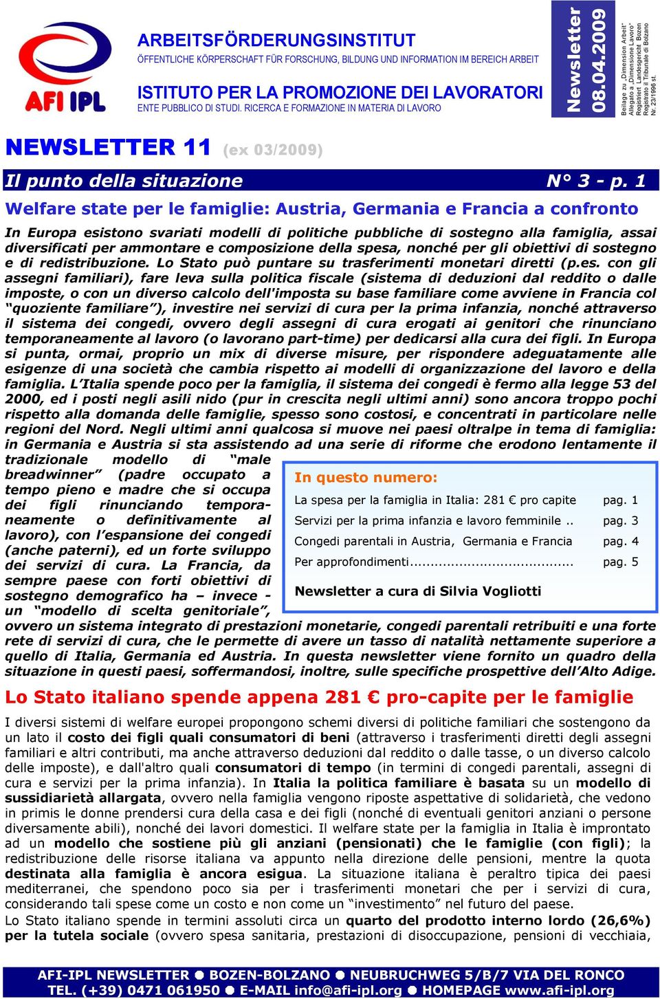 MATERIA DI LAVORO NEWSLETTER 11 (ex 03/2009) Il punto della situazione N 3 - p.