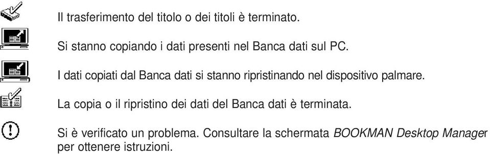 I dati copiati dal Banca dati si stanno ripristinando nel dispositivo palmare.