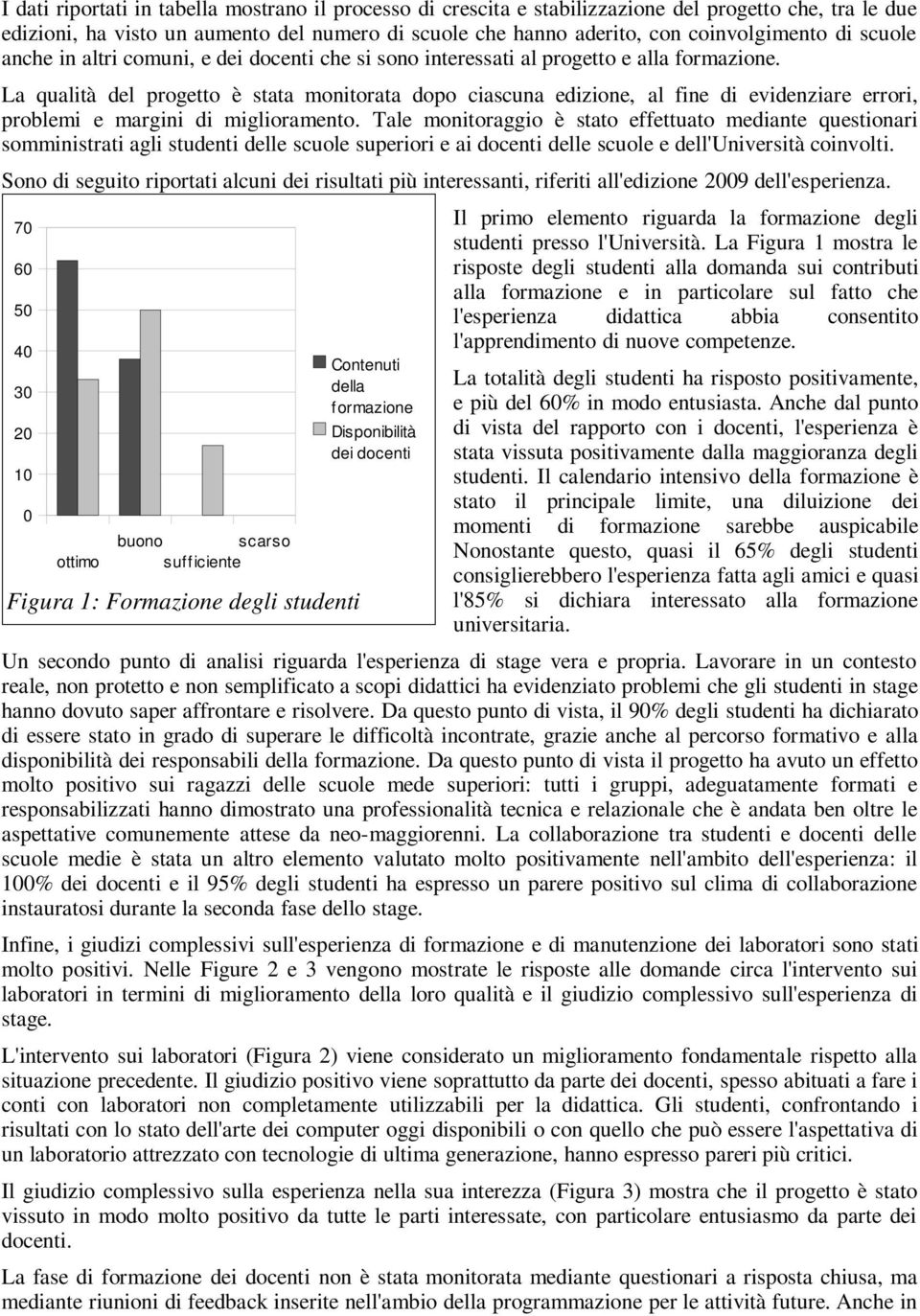 La qualità del progetto è stata monitorata dopo ciascuna edizione, al fine di evidenziare errori, problemi e margini di miglioramento.