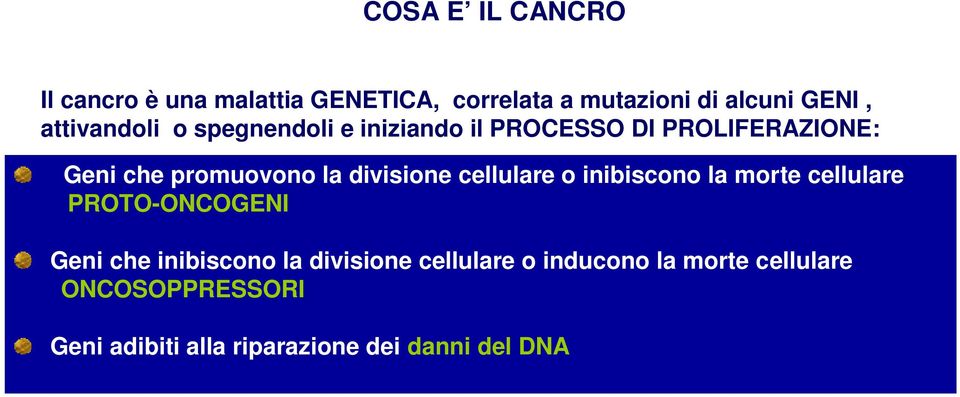 divisione cellulare o inibiscono la morte cellulare PROTO-ONCOGENI Geni che inibiscono la