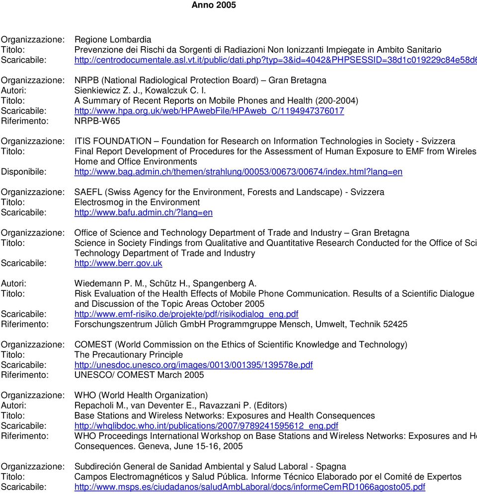 A Summary of Recent Reports on Mobile Phones and Health (200-2004) http://www.hpa.org.