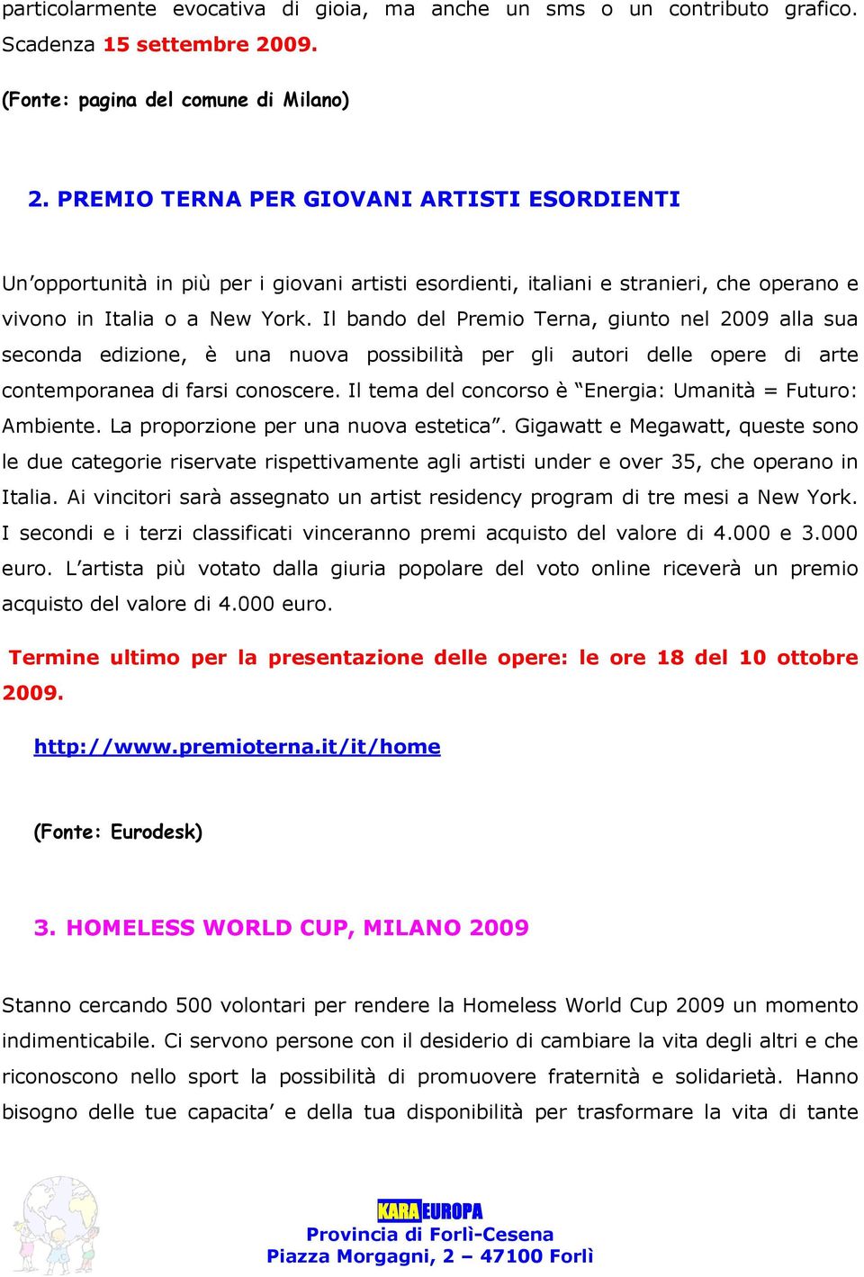 Il bando del Premio Terna, giunto nel 2009 alla sua seconda edizione, è una nuova possibilità per gli autori delle opere di arte contemporanea di farsi conoscere.