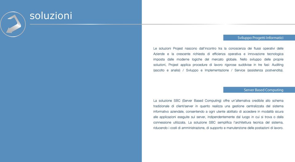 Nello sviluppo delle proprie soluzioni, Projest applica procedure di lavoro rigorose suddivise in tre fasi: Auditing (ascolto e analisi) / Sviluppo e Implementazione / Service (assistenza