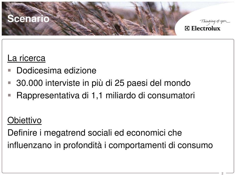 di 1,1 miliardo di consumatori Obiettivo Definire i