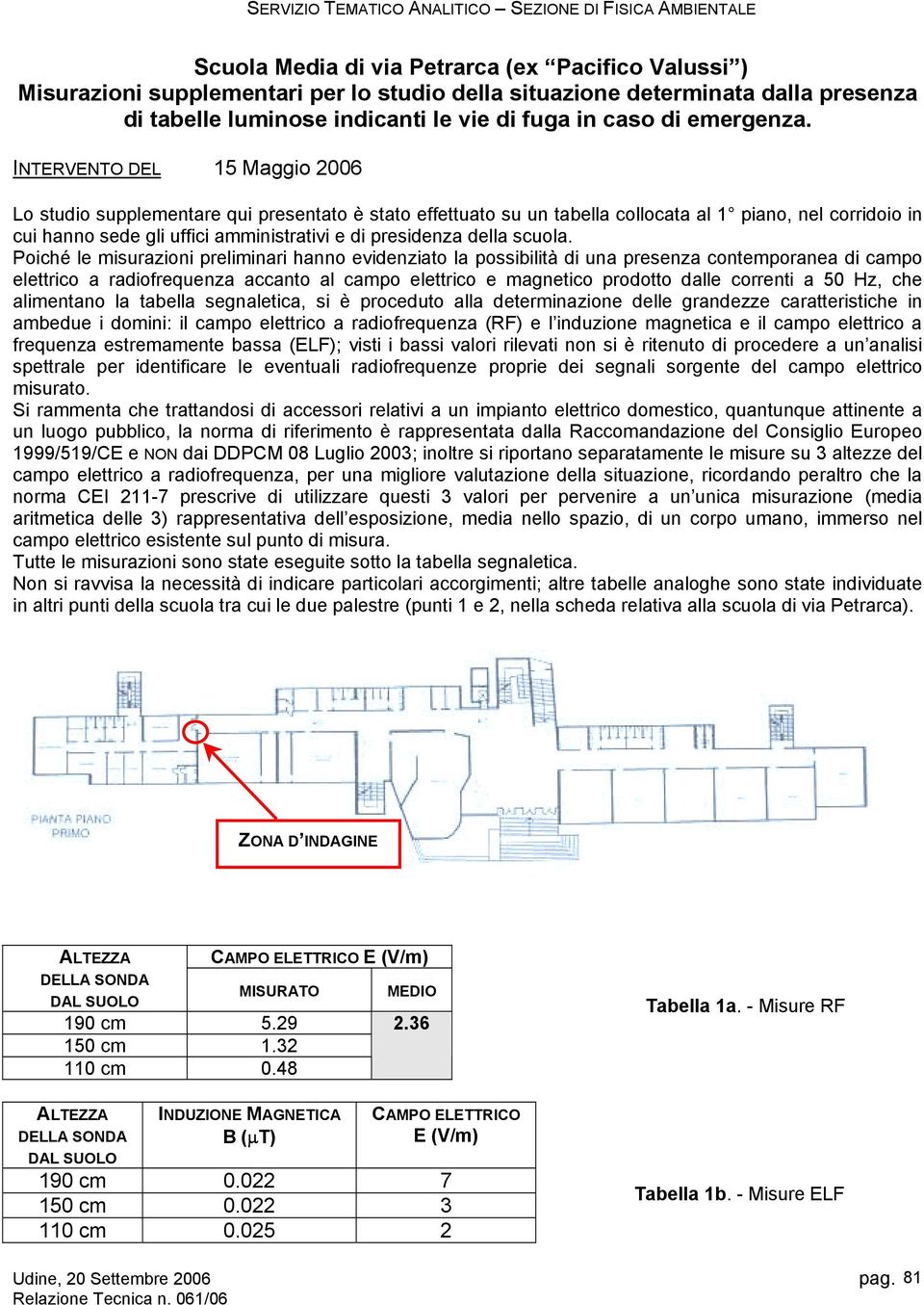 INTERVENTO DEL 15 Maggio 2006 Lo studio supplementare qui presentato è stato effettuato su un tabella collocata al 1 piano, nel corridoio in cui hanno sede gli uffici amministrativi e di presidenza