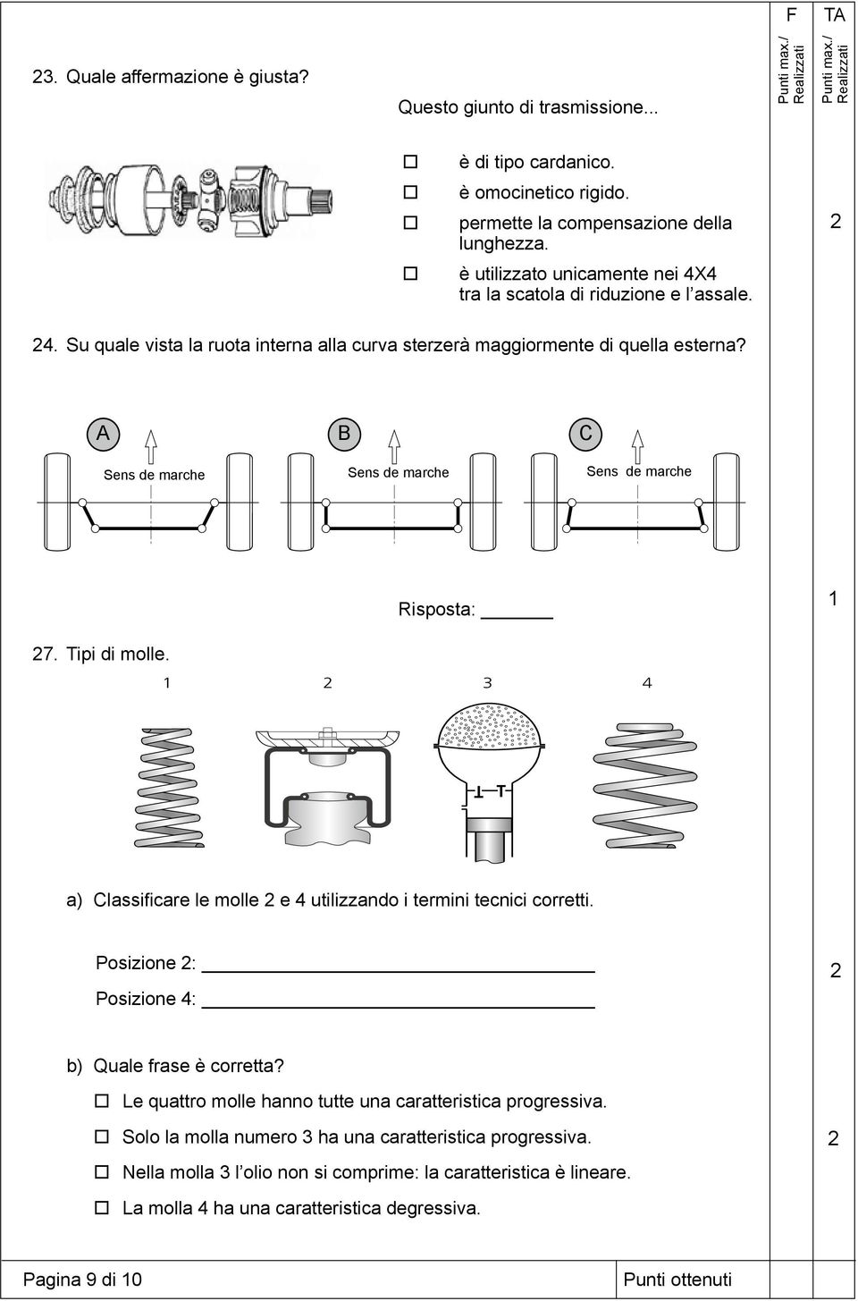 A Sens de marche B Sens de marche C Sens de marche Risposta: 7. Tipi di molle. 3 a) Classiicare le molle e utilizzando i termini tecnici corretti.