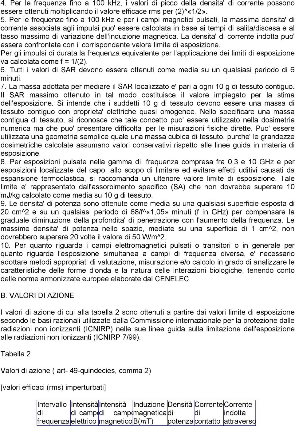 variazione dell'induzione magnetica. La densita' di corrente indotta puo' essere confrontata con il corrispondente valore limite di esposizione.