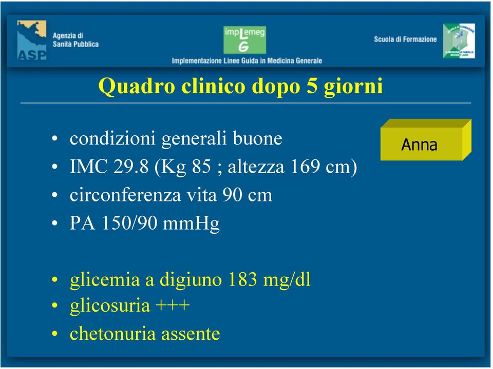 8 (Kg 85 ; altezza 169 cm) circonferenza vita 90