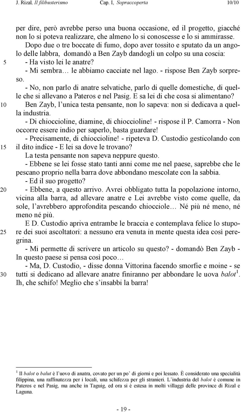 Dopo due o tre boccate di fumo, dopo aver tossito e sputato da un angolo delle labbra, domandò a Ben Zayb dandogli un colpo su una coscia: - Ha visto lei le anatre?