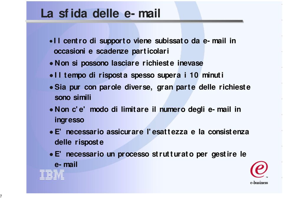 gran parte delle richieste sono simili Non c'e' modo di limitare il numero degli e-mail in ingresso E' necessario