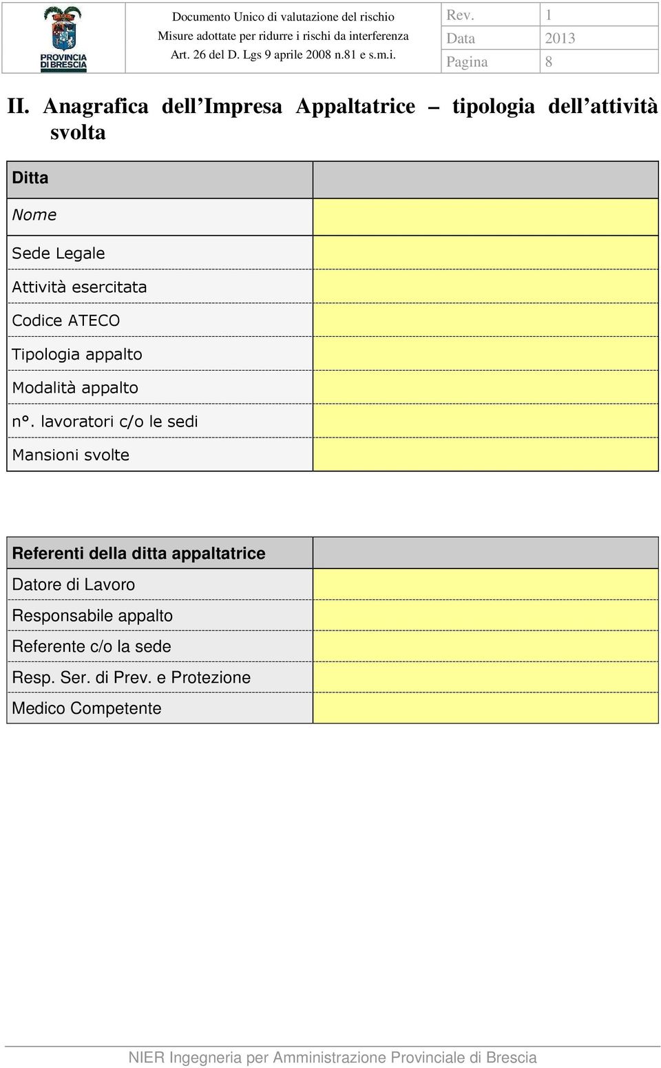 Legale Attività esercitata Codice ATECO Tipologia appalto Modalità appalto n.