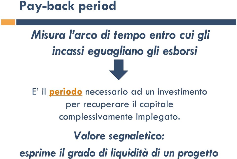 investimento per recuperare il capitale complessivamente