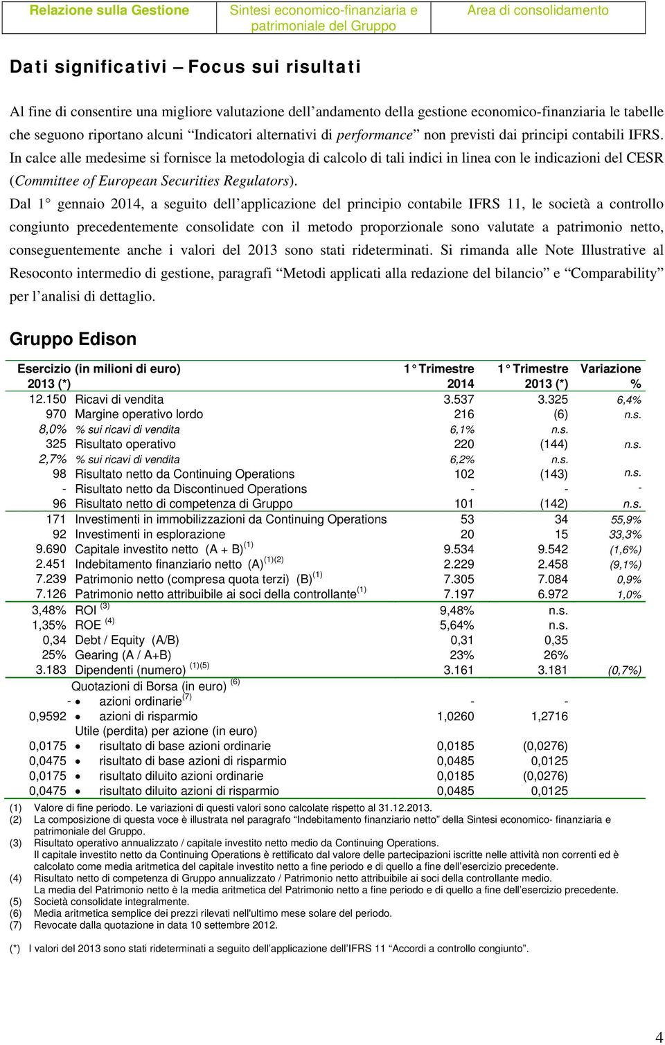 In calce alle medesime si fornisce la metodologia di calcolo di tali indici in linea con le indicazioni del CESR (Committee of European Securities Regulators).