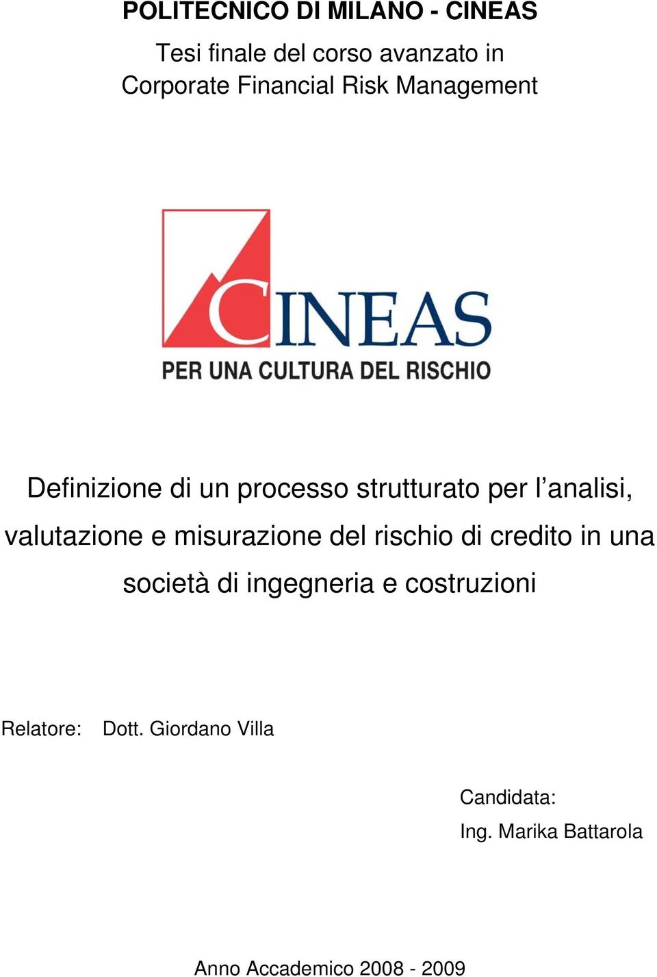 valutazione e misurazione del rischio di credito in una società di ingegneria e