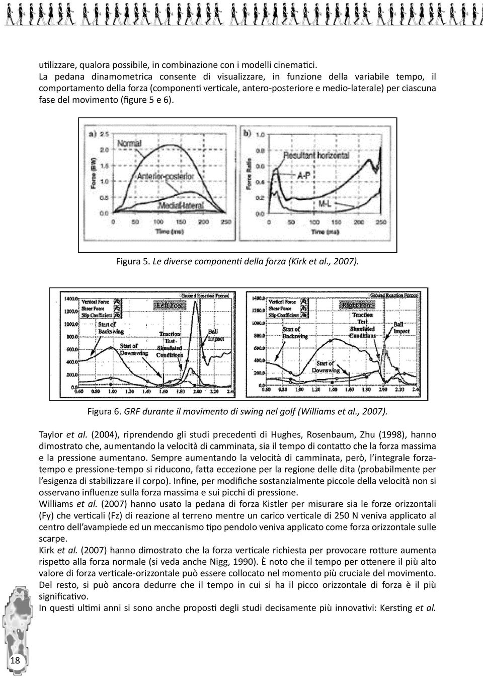 movimento (figure 5 e 6). Figura 5. Le diverse componenti della forza (Kirk et al., 2007). Figura 6. GRF durante il movimento di swing nel golf (Williams et al., 2007). Taylor et al.